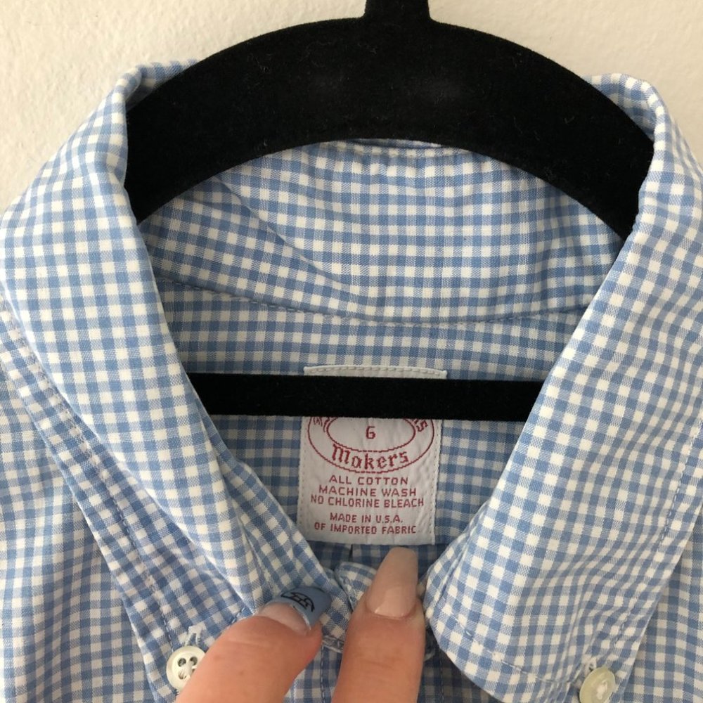Brooks Brothers Checked Button Down Top Blue White - image 4